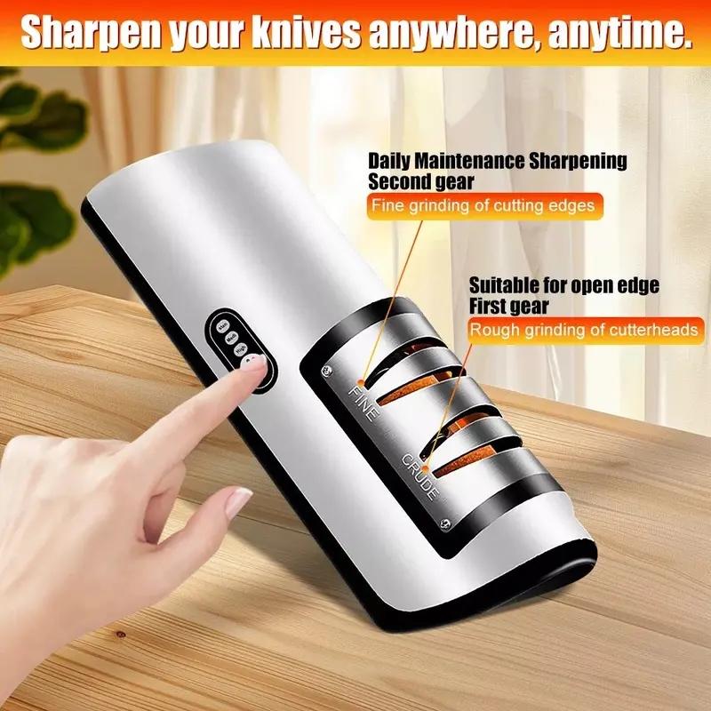 Knife Sharpener Professional 2-Stage Electric Knife Sharpener, Black, Knife Sharpener for a wide range of kitchen knives with quick sharpening and polishing functions for easy use.