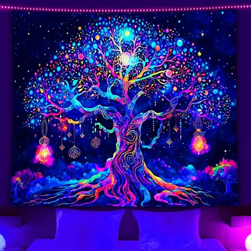 Fantasy Tree of Life Tapestry Bohemian Living Room Decor Spiritual Meditation Room Theme Starry Sky Tree Pattern
