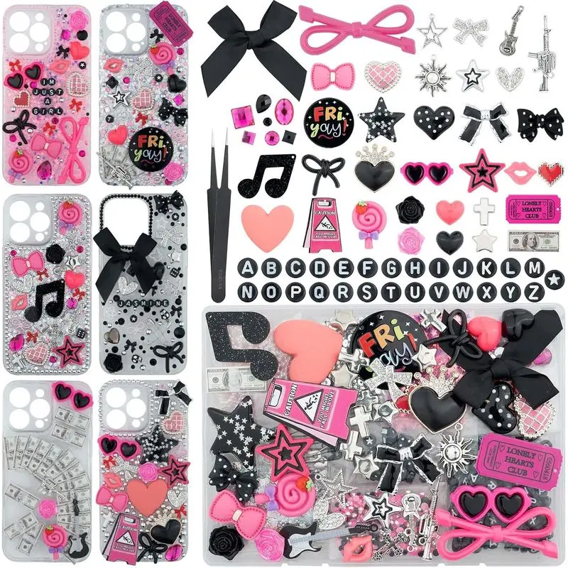 1050PCS Junk Phone Case Charms Kit, Kawaii Bows, Letter Beads, Flatback Pearls & Rhinestones for DIY Decoden Cases, Cute Aesthetic Phone Case Decorating