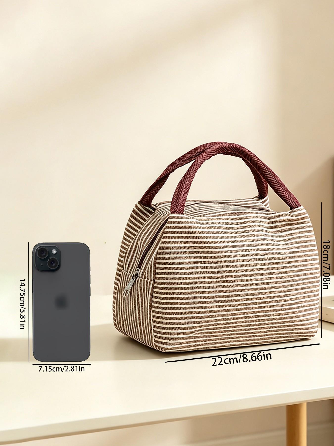 Creative Zipper Bear Lunch Bag, Insulated Meal Pouch, Thick Striped Handle, Large Capacity, Outdoor Picnic, Insulated Lunch Tote, Multiple Colors Available