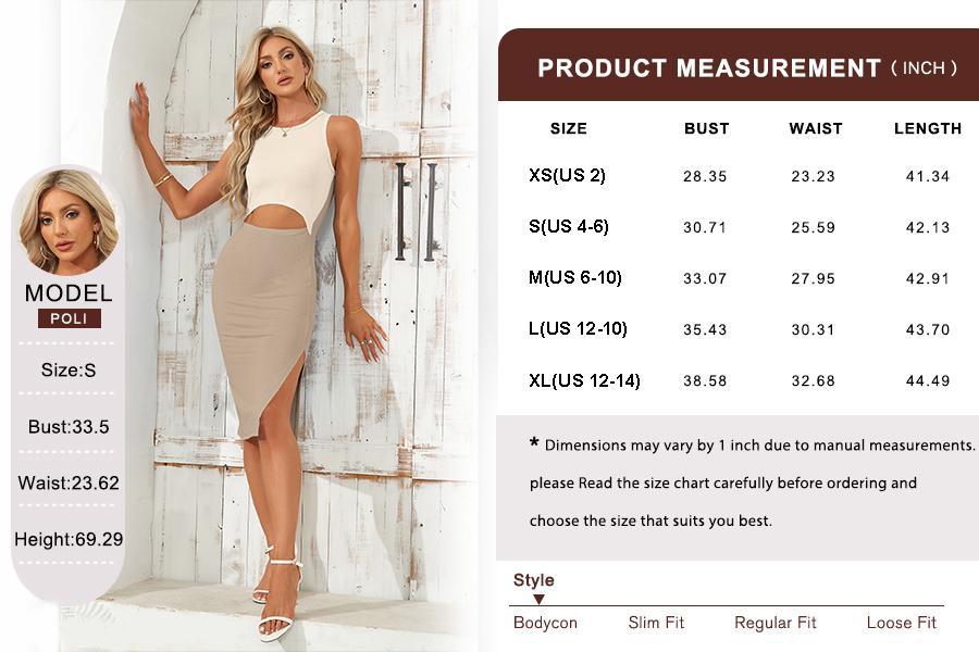 AUSELILY & MISFAY Date Night Dress Women's Ribbed Knit Bodycon Midi Dress Fall Casual Chic Crew Neck Cutout Casual Slit Dress