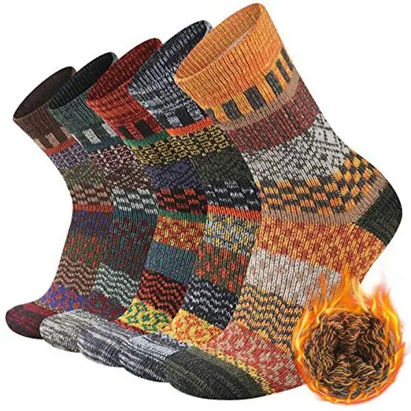 2026 Fall Winter Thick Warm Cotton Socks Women Vintage Plus Size Wool Socks Men Breathable Sweat Wick Color Block Casual Crew Athletic Socks