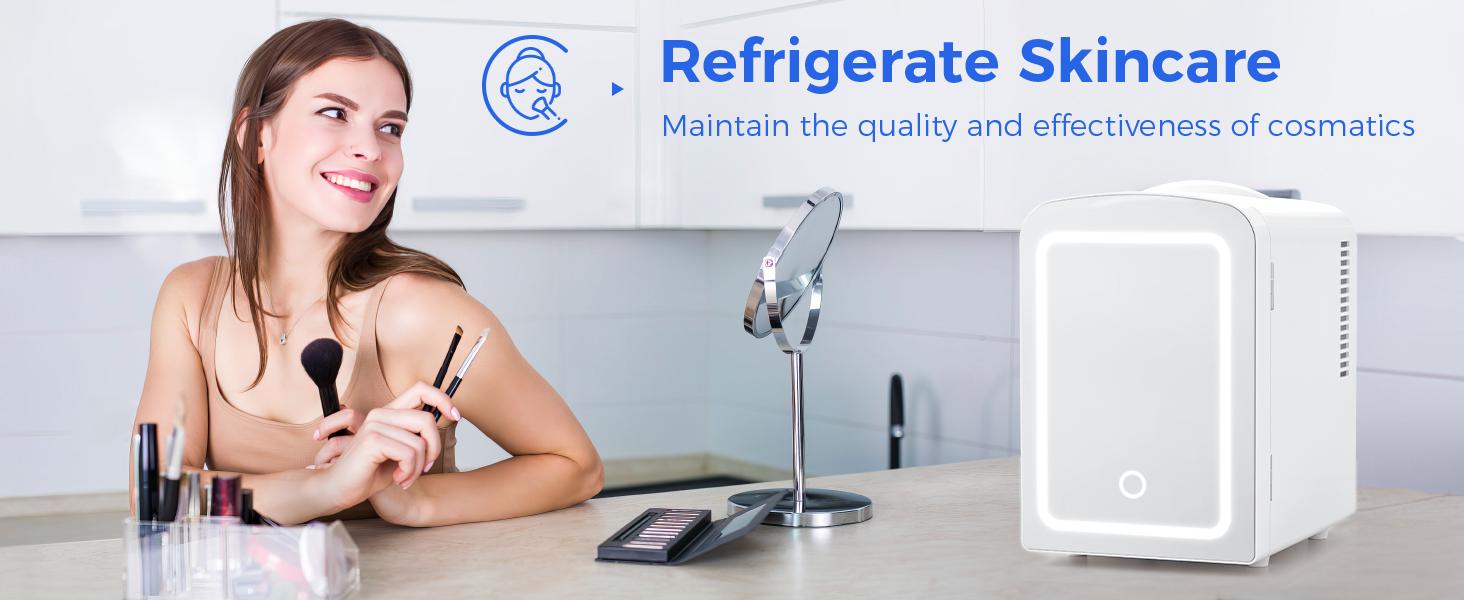 Electactic Compact Refrigerator, Skincare Fridge With Dimmable LED Light Mirror,4L 12oz Capacity, Portable Small Refrigerator for Cosmetics, Skin Care and Food , Ideal for Bedroom, Car, Office & Dorm,100% Freon-Free & Eco Friendly,Black&White.