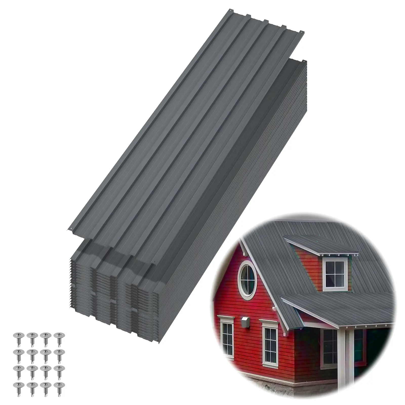 20PCS 6FT Galvanized Steel Metal Roofing Panels with Screws - Heavy Duty Waterproof Outdoor Roof Sheets for Carport, Garage
