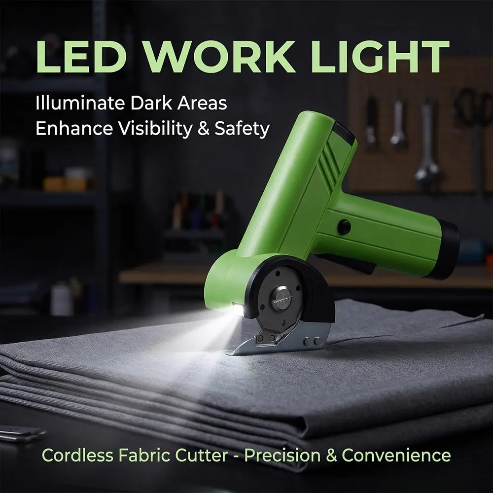 【Toolupgrade】Green Rechargeable Cordless Electric Scissors Cardboard Cutting Tool, 4-Speed 320 RPM, 3000mAh Battery, LED Display, USB Cable, SKS Steel 2 Safety Blades, Cuts Cardboard, Leather/Fabric, Plastic