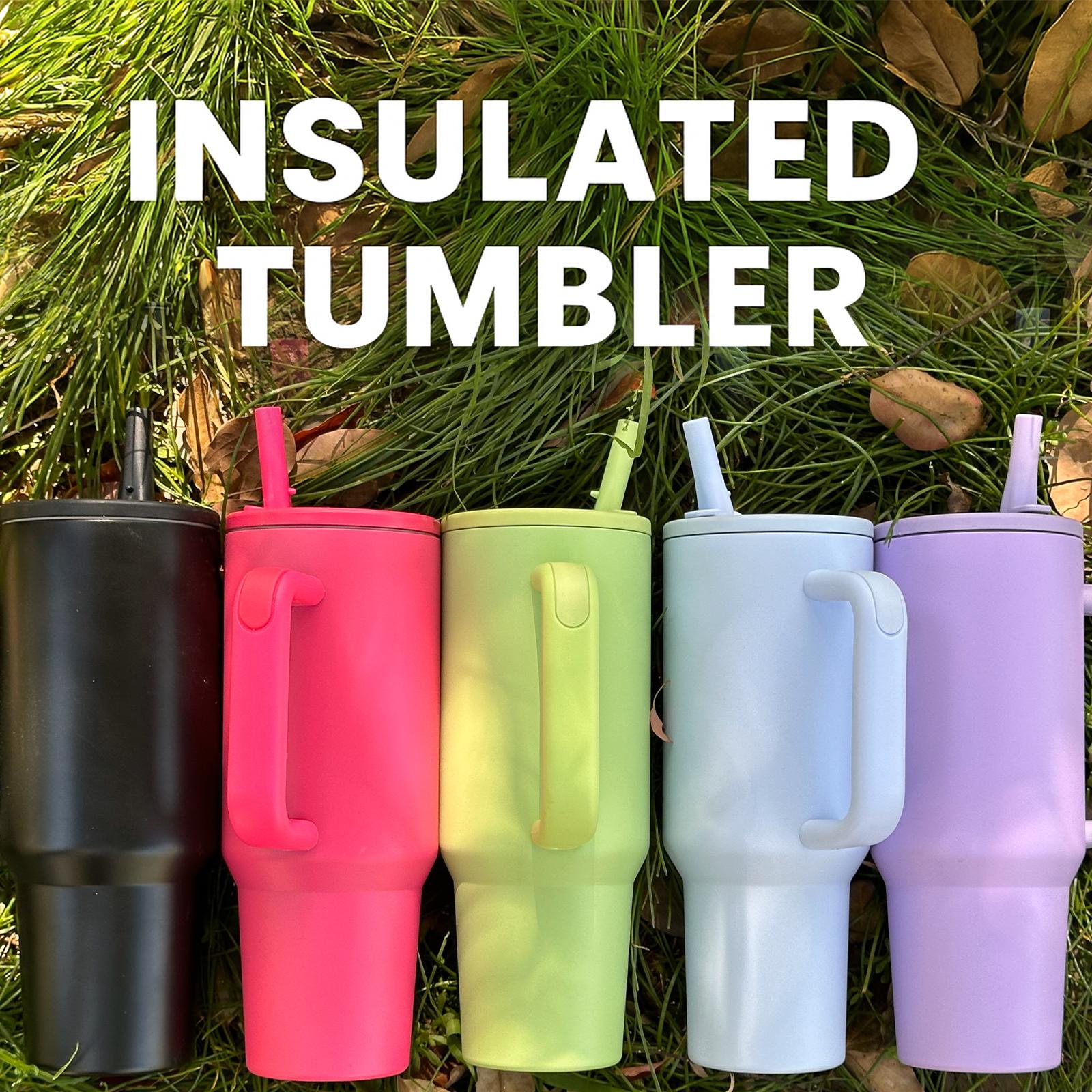 1pc 40oz Stainless Steel Insulated Tumbler with Handle, Leakproof Insulated Tumbler, Vacuum Mug with Lid and Straw, Double Wall Thermal Cup Keep Hot 12H/Cold 24H, Travel Coffee Tumbler for Car, Office, Gym, Great Gift for Women, Men, Friends