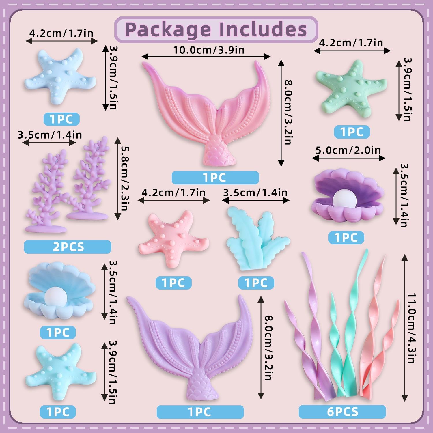 Mermaid Tail Ocean Cake Decoration Set, Trendy Underwater World Cake Toppers, Ocean Theme Kids Birthday Baking Decorations, Complete Kit