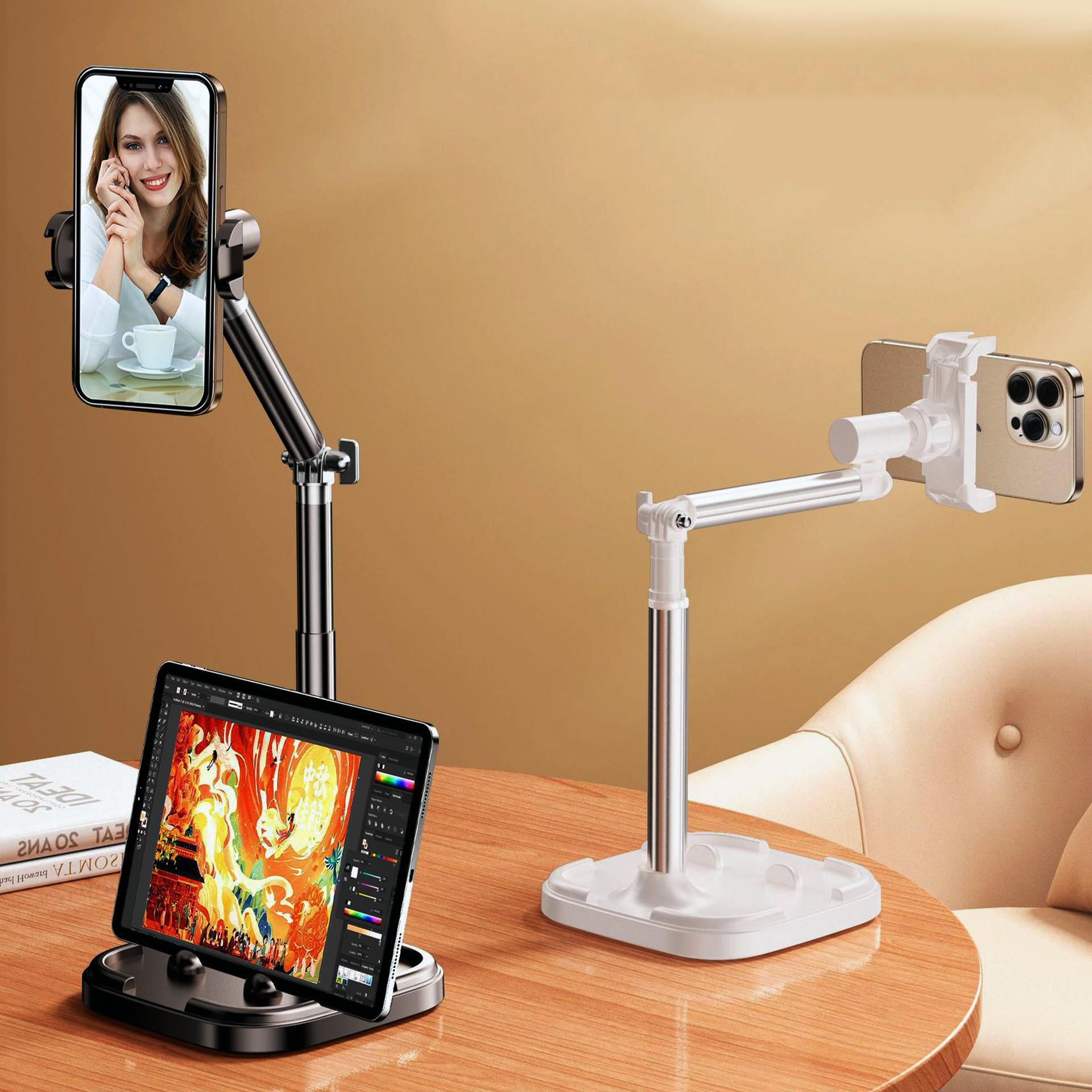 360° Rotating Desktop Phone Holder, Adjustable Live-Streaming Stand, Aluminum Alloy Selfie Accessory and Lazy Bracket Tablet Stand, Stable Phone Holder, Smartphone Holder, Cell Phone Stand