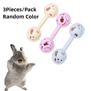 3 Piece Unique Dumbbell Shape Pet Toys, Small Animal Toy with Bell Design, Durable and Easy to Clean, Suitable for Rabbits Hamsters Guinea Pigs Hedgehogs