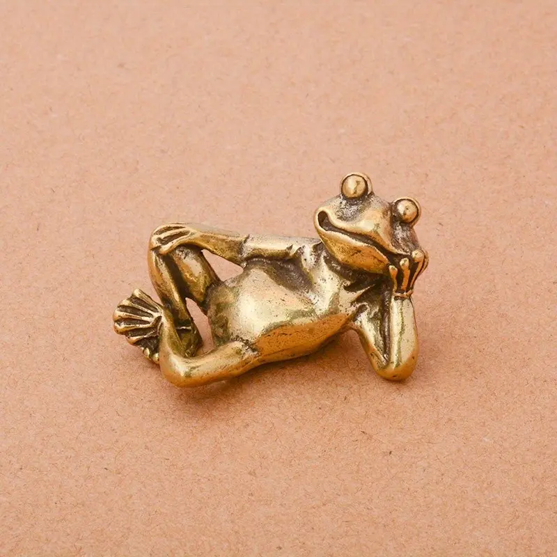 2 Piece Antique Sleeping Beauty Frog Figurines, Solid Brass Material, Home Office Desk Decor, Holiday Ornament, Kitchen Accessory