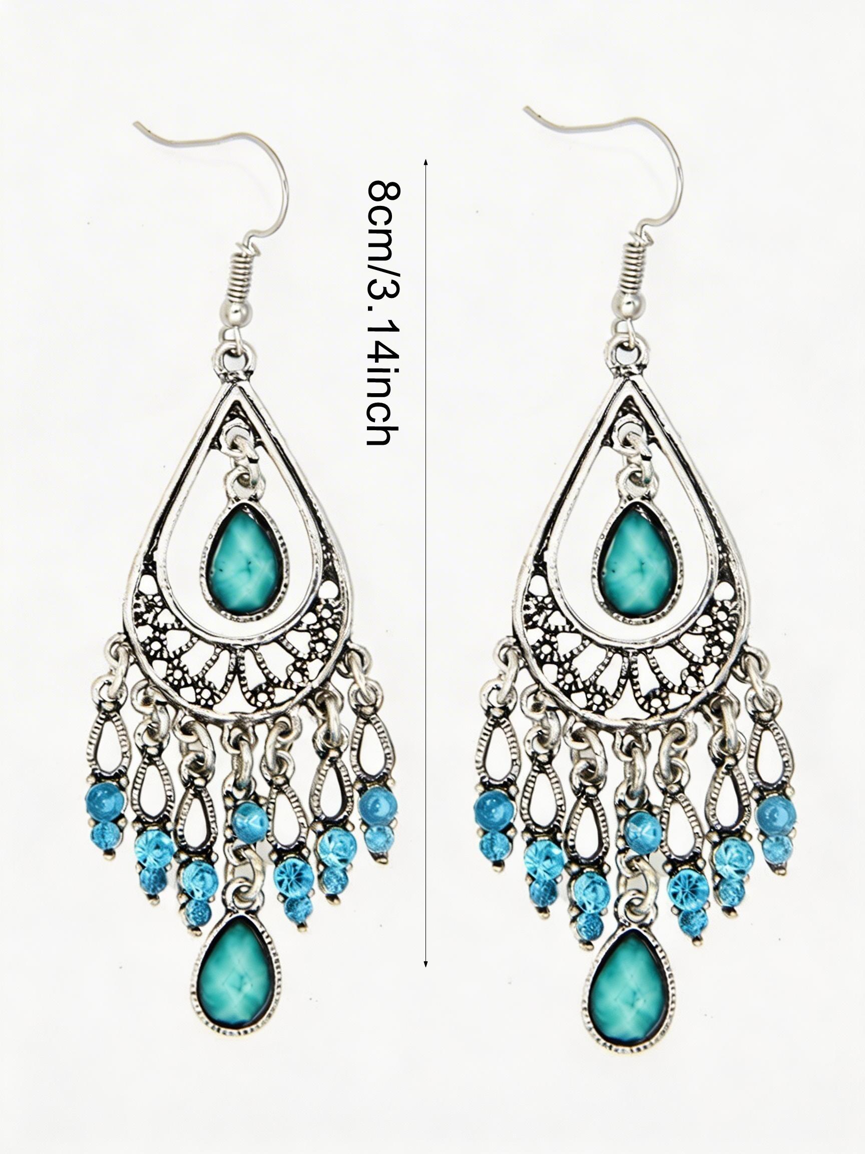 Luxurious Turquoise Textured Drop Earrings, Hook Style, Vintage Floral Design, Perfect for Weddings, Parties, Festivals, Women