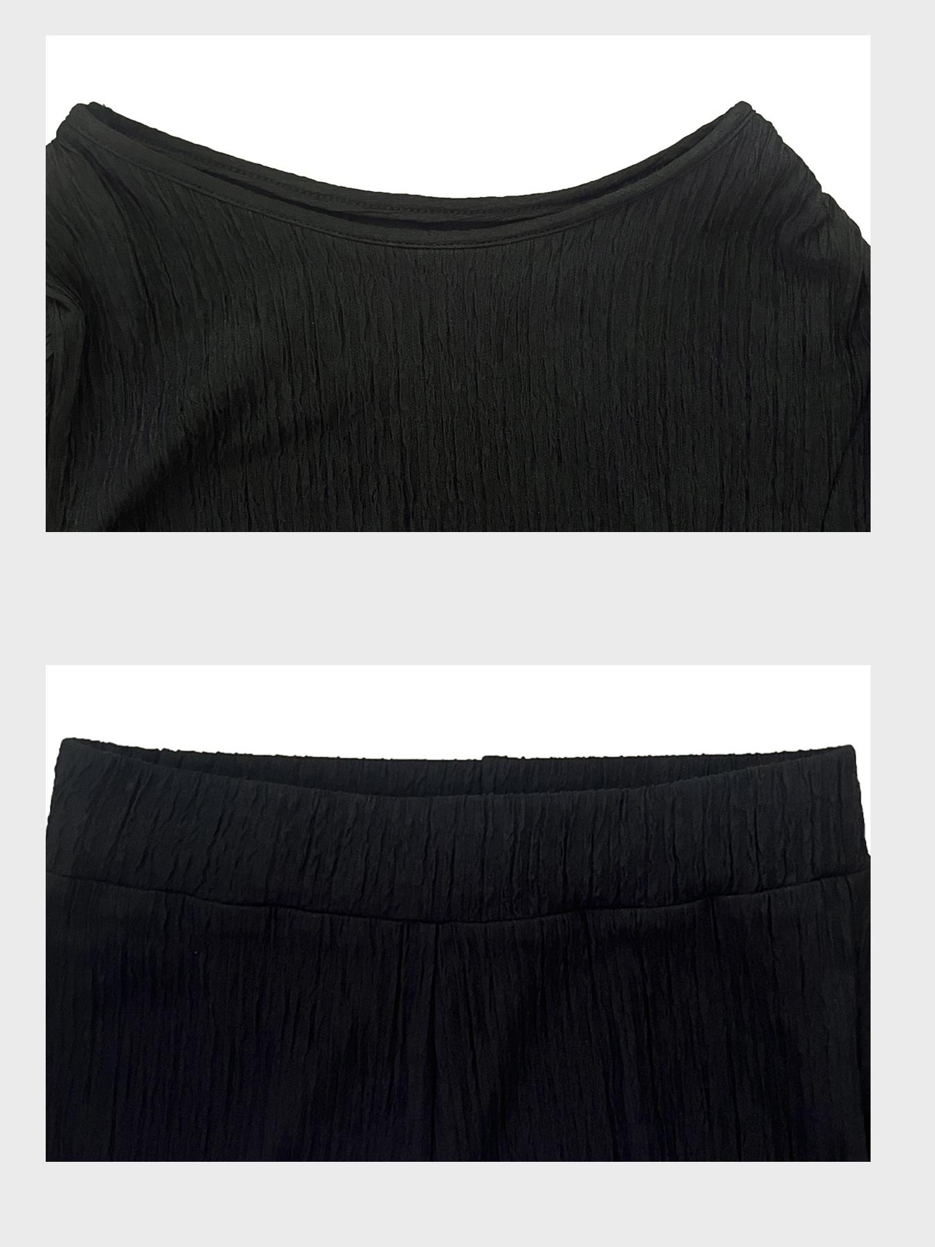 Women's Solid Long Sleeve Crop Top & Flare Leg Pants Two-piece Set, Elegant Fashion Casual Drawstring Top & Bell Bottom Trousers for Daily Outdoor Wear, Women's Clothing for Fall & Winter