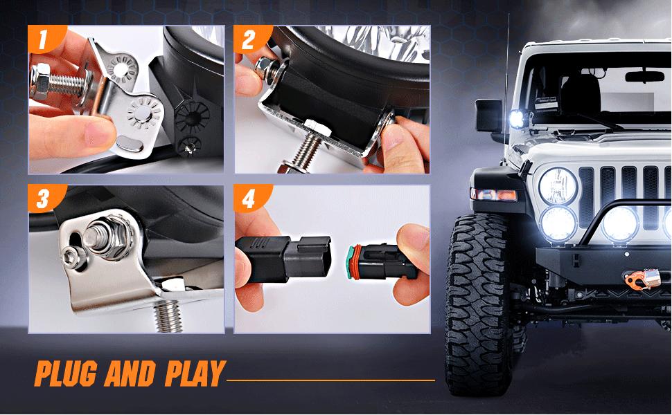 Nilight 2PCS 7Inch 85W LED Driving Light 10200LM IP68 Spot Flood Combo Round Built-in EMC Offroad Lights with 14AWG DT Connector Wiring Harness Kit for Truck ATV UTV SUV  dealsforyoudays