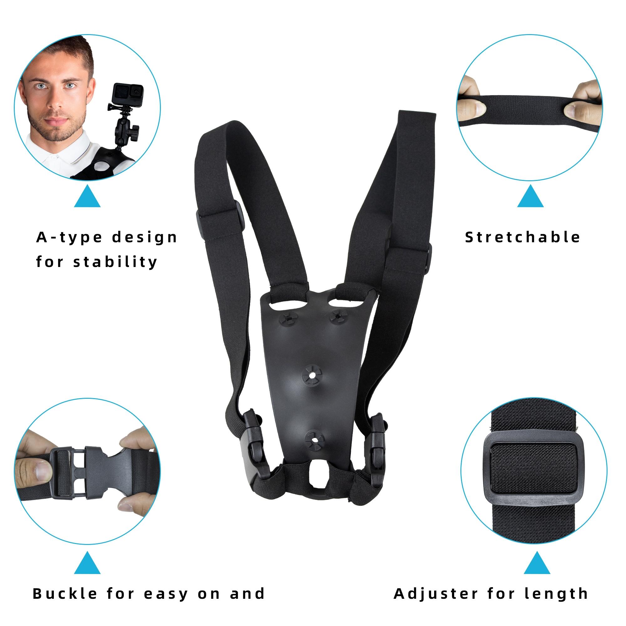 GoPro Adjustable Shoulder Strap Mount, 3-in-1 Chest/Waist Strap for Action Cameras, Compatible with GoPro, DJI, and Akaso; ideal for vlogging, drones, and the gym