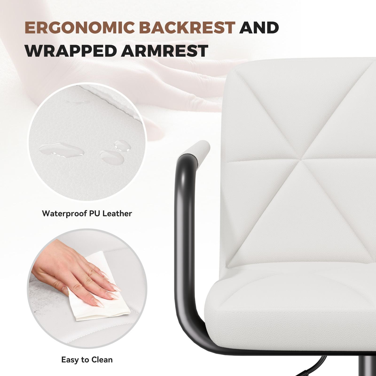 Set of 2 Barstools, Adjustable Height 25.5-34.5 IN with Back & Arms, Swivel PU Leather Upholstered Counter Height Bar Chairs