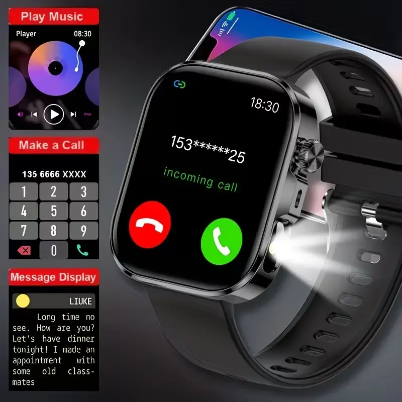 New Large Screen Smartwatch, 2.01 Inch Touchscreen, Wireless Call/sms, Multiple Sports Modes, USB Charging, Unisex Gift