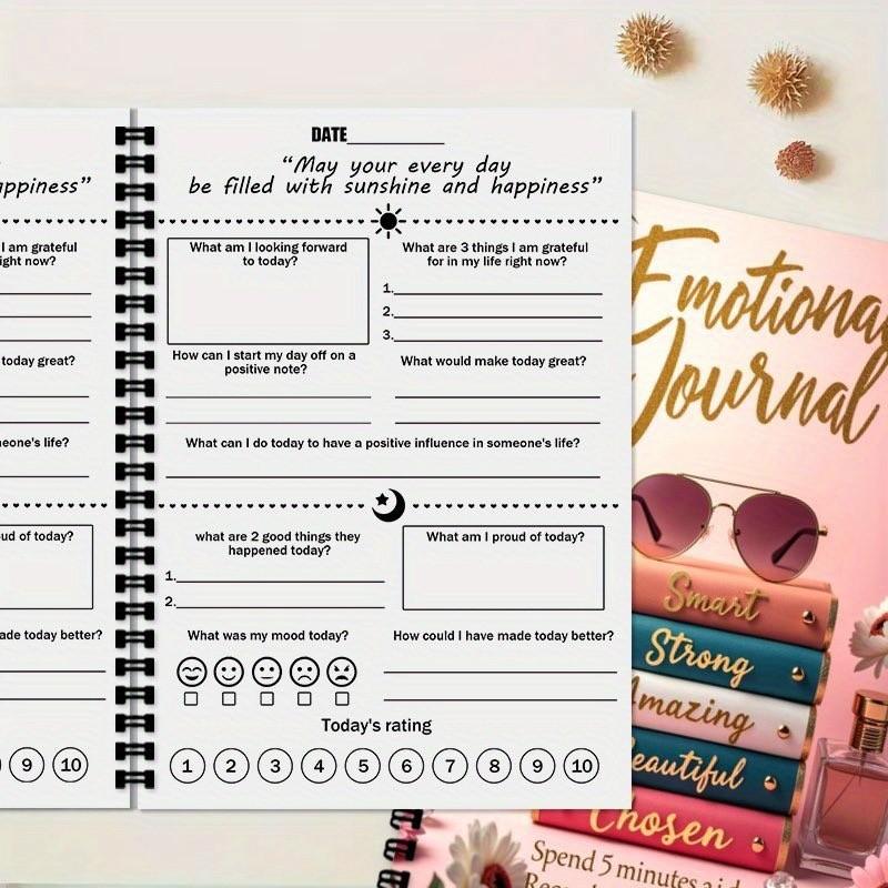 Emotional Diary Notebook, Gratitude Optimistic Happiness Daily Record, Self-Care Spiral Bound Journal, Perfect for Mood Tracking