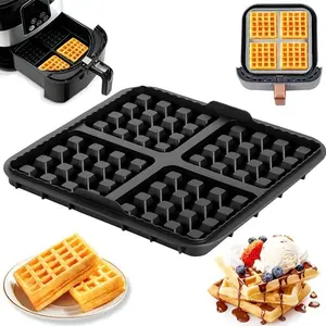 1pc Square Waffle Molds - Non Stick Baking Tray Suitable for Most 4-7QT Air Fryers | Reusable Belgian Waffles, Pancakes, and Egg Beaters | Dishwasher Safe Silicone Molds