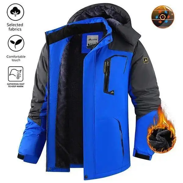 Men's Plain Polyester Winter Ski Jacket - Fleece Lined, Waterproof, Wind-Resistant (Blocks Wind Chill), Insulated Hooded Outdoor Coat for Skiing, Hiking, Medium Size, Dry Clean Compatible,sohochic
