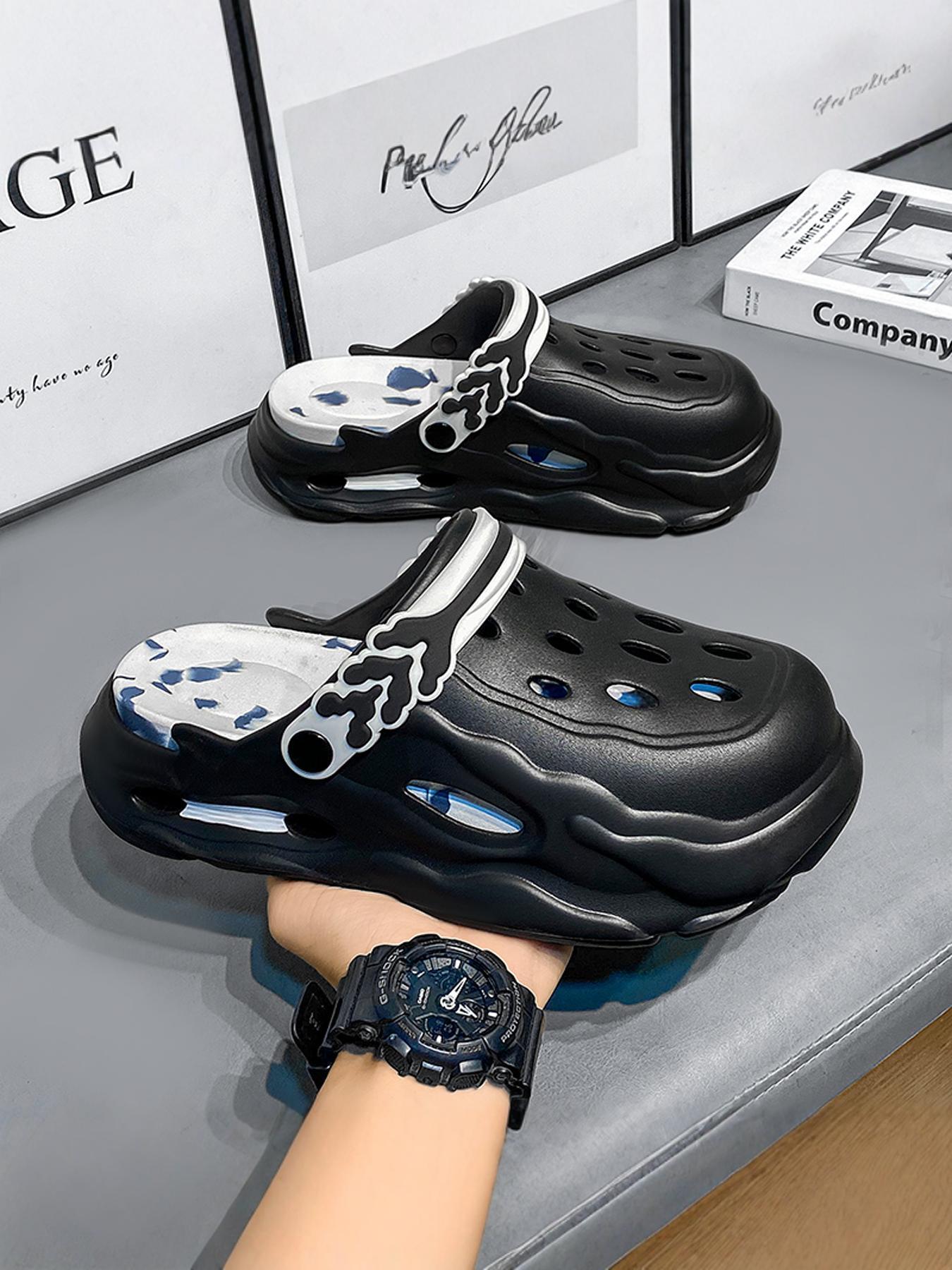 Men's Colorblock Hollow Out Design Clogs, Casual Comfortable Breathable Non-slip Clogs, Fashionable Slippers for Indoor & Outdoor Wear, Breathable Lightweight Clogs