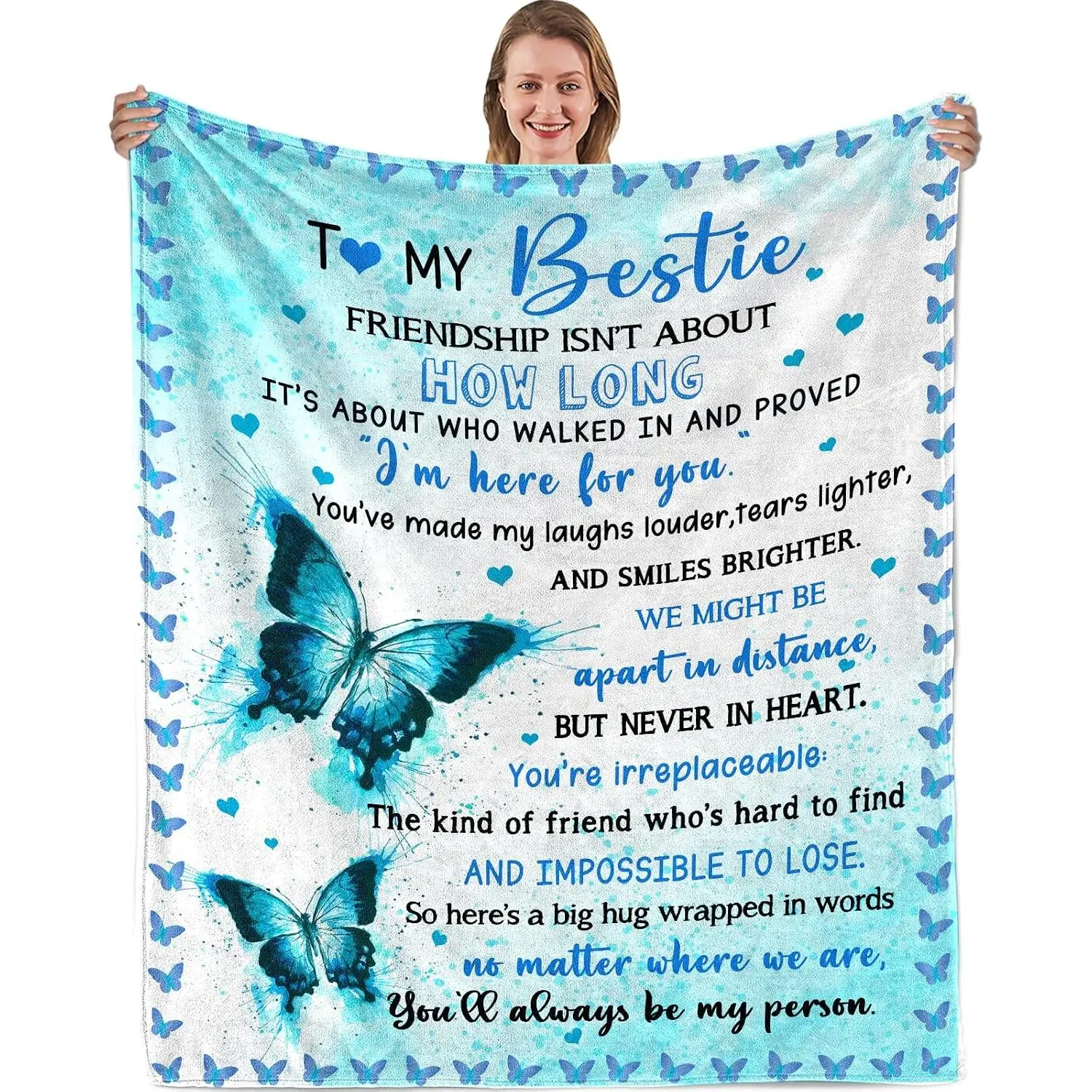 Multi-Size Flannel Glam Throw Blanket - Single-Sided Print, Reversible, Machine Washable Women's Bestie Gift for Birthday & Long-Distance Friendship