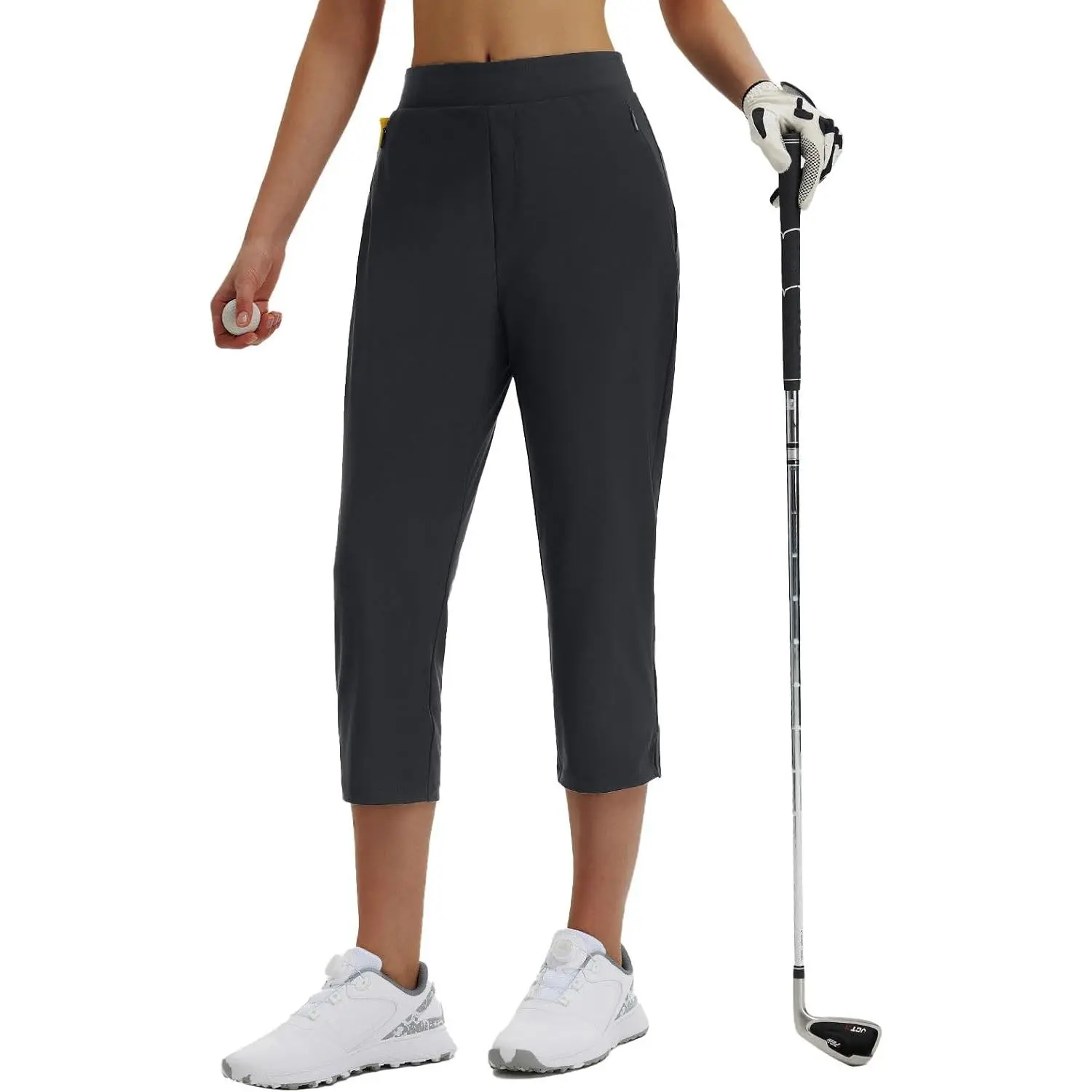 Women's Capris Pants Golf Work Travel Casual Pocket | 20'', Stretch, Lightweight, High Waisted, Zipper Pockets, Quick Dry, Breathable, Golf Work Casual Travel