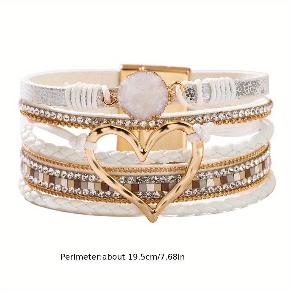 Bohemian Multi-Layer PU Leather Bracelet | Handmade Woven Gold Heart Bangle