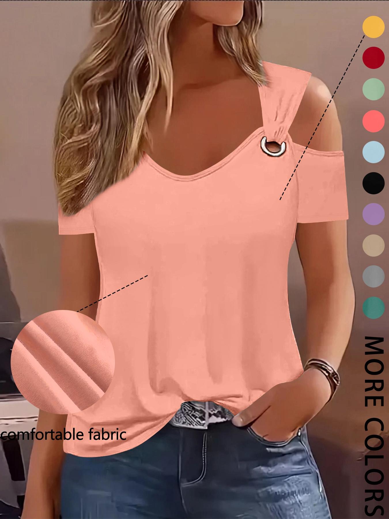 Women's Summer V-Neck Short Sleeve Casual Fashion Slim-Fitting Top, Large Eyelet Hollow Out Design Women's Summer V-Neck Short Sleeve Casual Fashion Slim-Fitting Top, Large Eyelet Hollow Out Design
