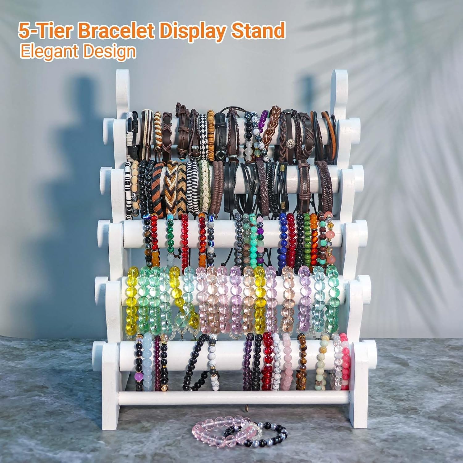5-Tier Bracelet Display Stand Holds120 - 150Bangles & Scrunchies (White) | Portable Wooden  Display Stand For Vendors, Retail Stores, Craft Shows, And  Storage