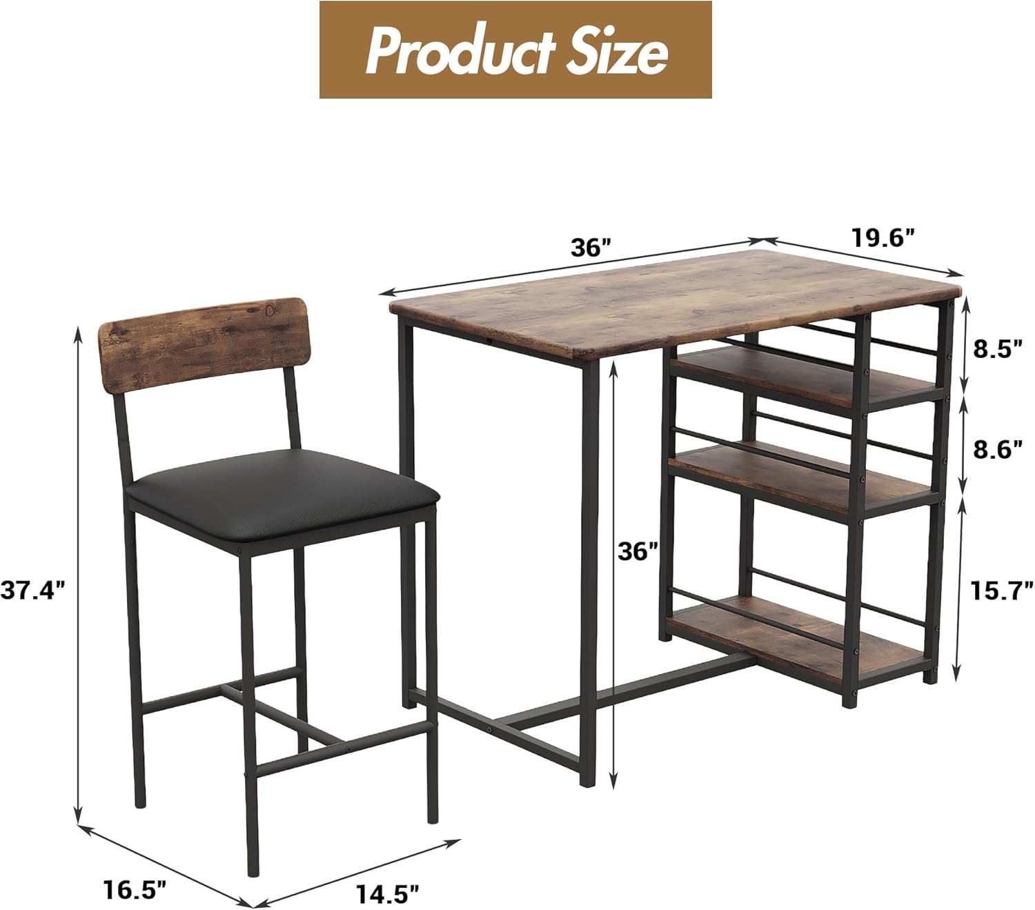 3-Piece Double Bar Table Set with 3-Tier Storage Shelves, Compact Kitchen Dining Table Set with 2 Upholstered Stools, Space-Saving Breakfast Nook for Kitchens, Taverns, Apartments 3-Piece Double Bar Table Set with 3-Tier Storage Shelves, Compact Kitchen Dining Table Set with 2 Upholstered Stools, Space-Saving Breakfast Nook for Kitchens, Taverns, Apartments