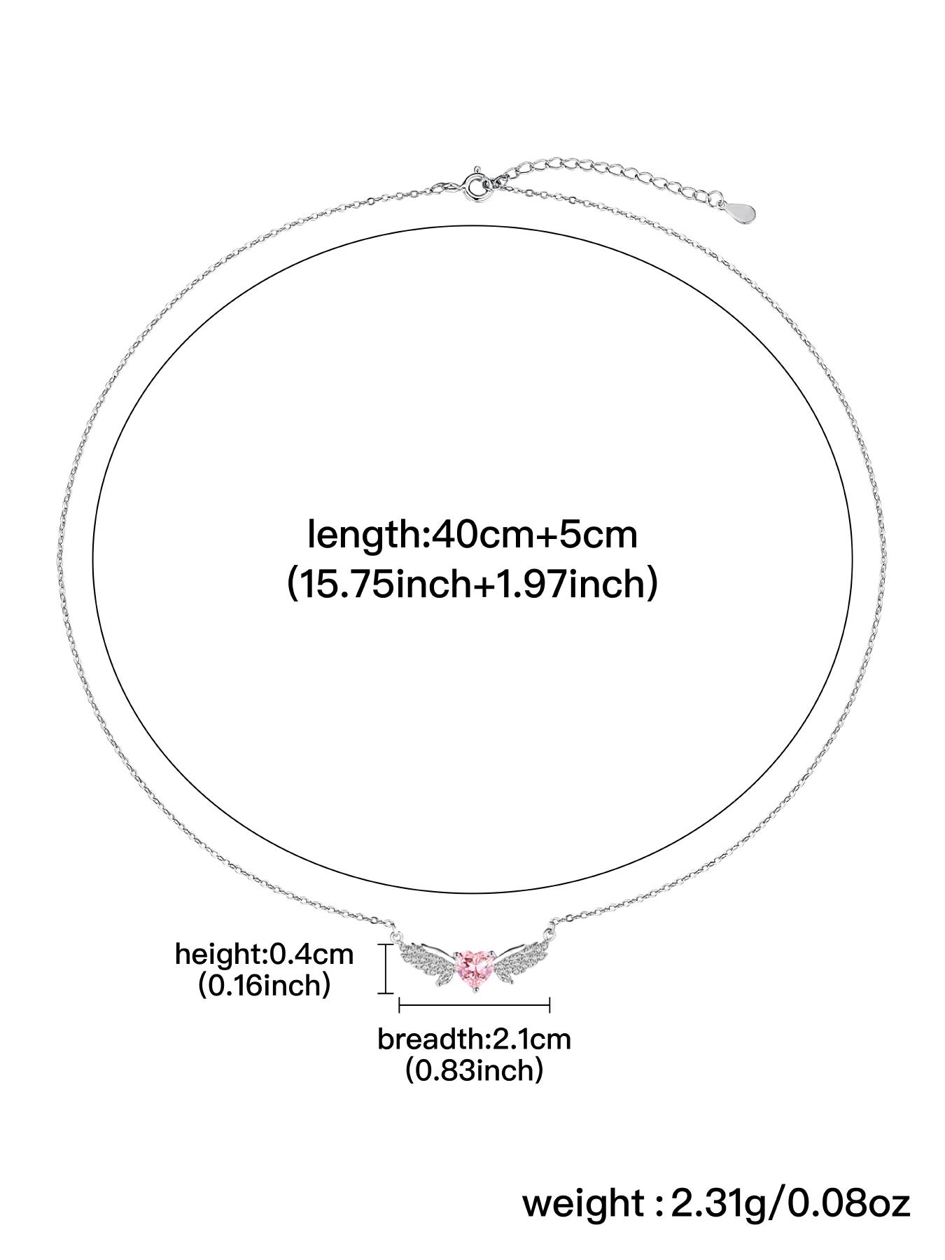 925 Sterling Silver Cute Heart & Wing Rhinestone Pendant Necklace, Adjustable Necklace for Women, Fashion Jewelry for Party, Daily Decor, Exquisite Jewelry for Gift