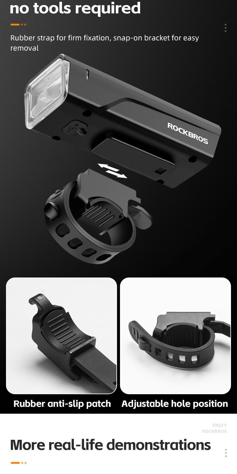 ROCKBROS Bike Light 260 Lumen IPX4 Waterproof Front Light 1500mAh Intelligent Light Sensing Bicycle Accessories