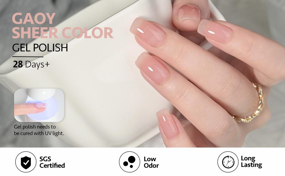 GAOY Jelly Nude Gel Nail Polish Set, 6 Transparent Colors Sheer Soak Off UV Light Cure Gel Polish Kit for Salon and Nail Art DIY at Home