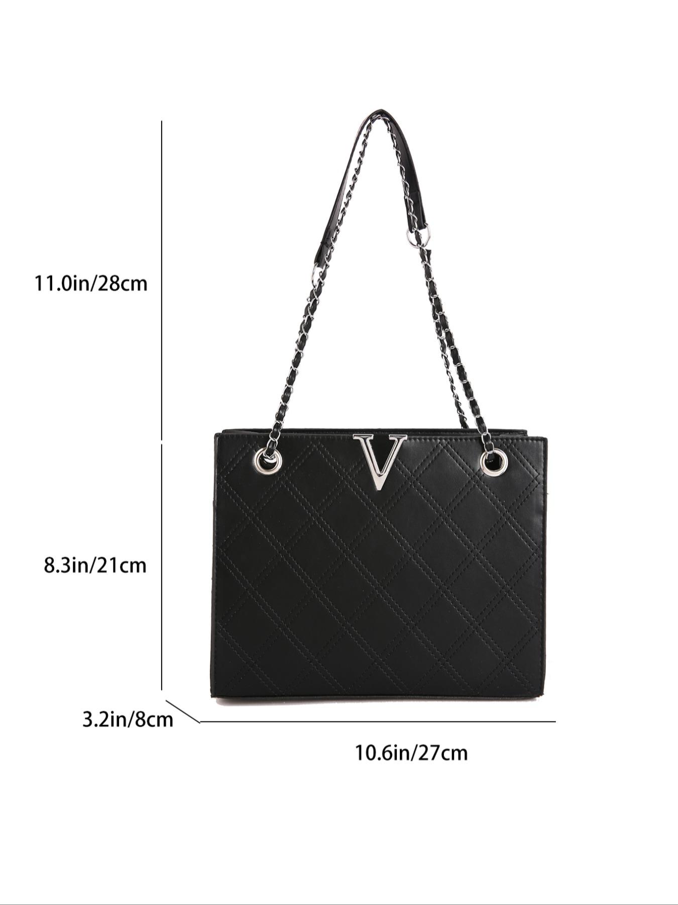 2026 New V-Quilted Tote Bag, Silver Color V-Lock Chain, Large Capacity Luxury Shoulder Crossbody, Stylish Handbag for Women