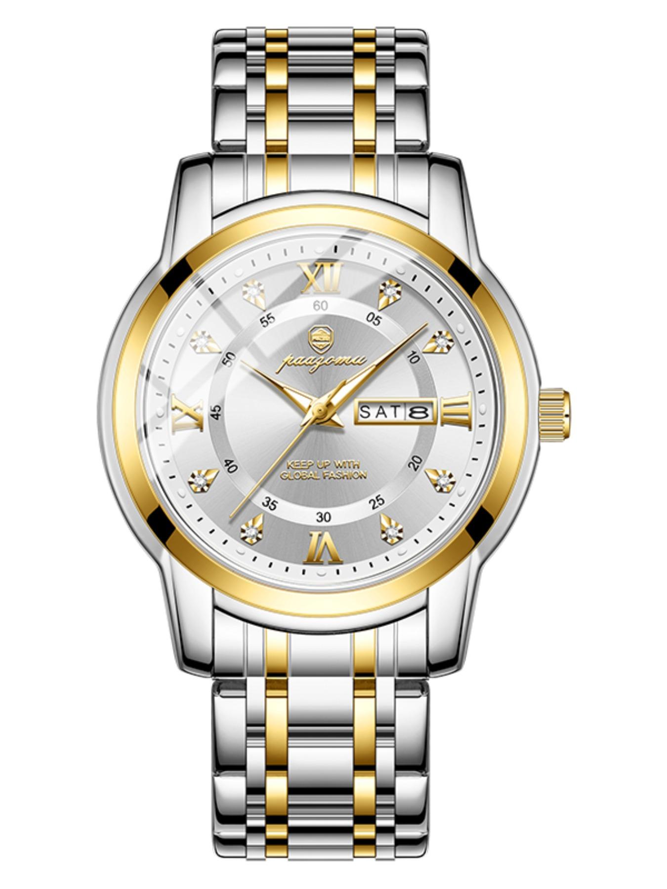 Paazomu Luxury Men's Watch, Waterproof Luminous Date, Stainless Steel Sport Fashion, Quartz Watch for Men, Stylish Male Clock