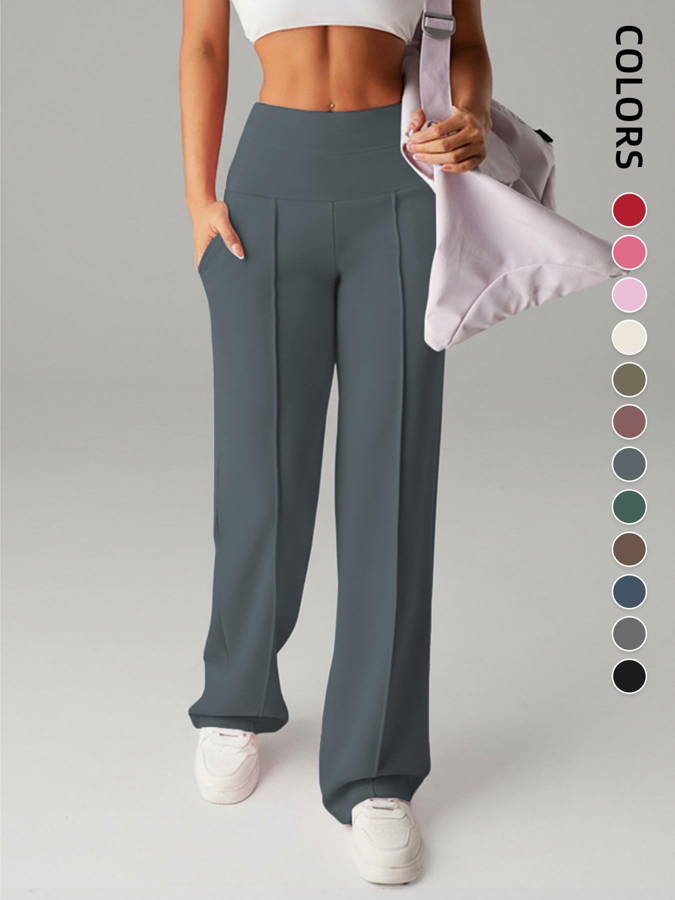 New Women's Yoga Wide Leg Pants, High Waist Stretchy Flowing Breathable Loose Fit Sport Long Pants, All Seasons Versatile