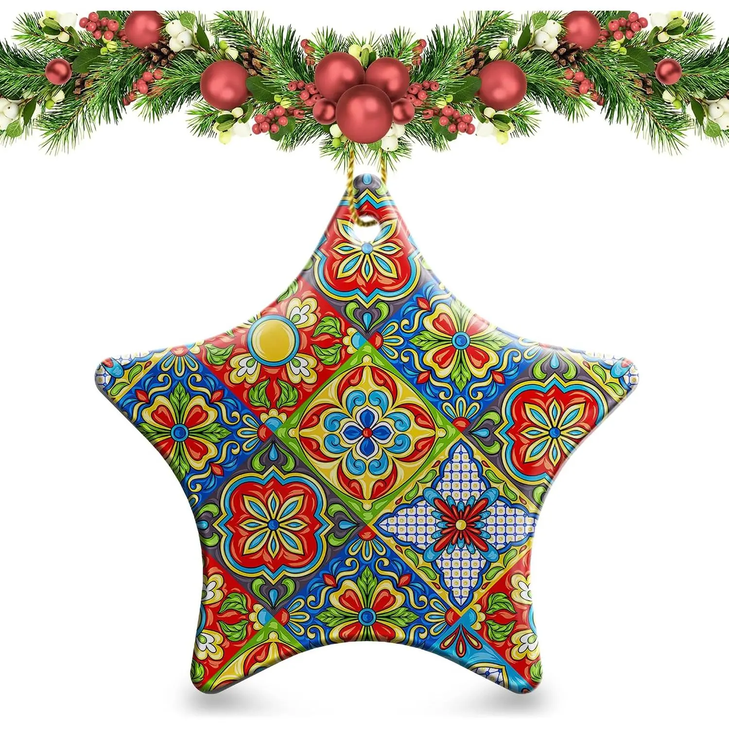 Christmas Ornaments 2025,Mexican Talavera Ornaments for Christmas Tree Holidays Ornaments Decorations,adornos de Navidad Ceramic Ornaments Xmas Gifts Idea for  Decor