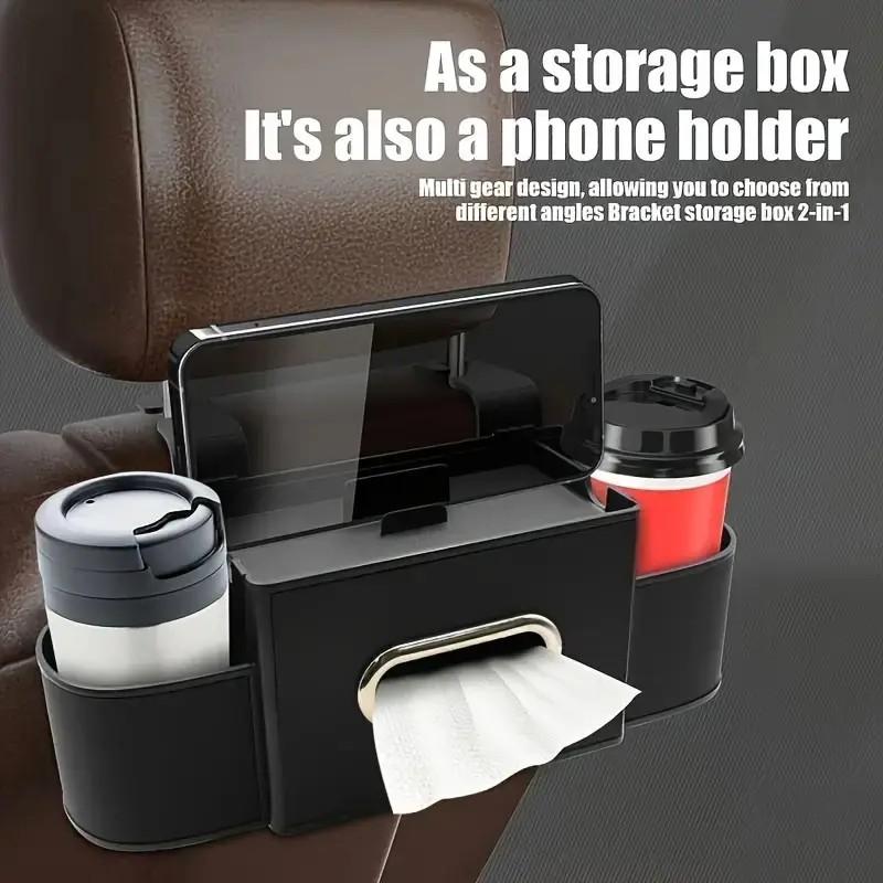 Car seat rear storage box - fashionable and practical, suitable for family adventures - cup holder, tissue box and hook - perfect for young people, road trips and travels