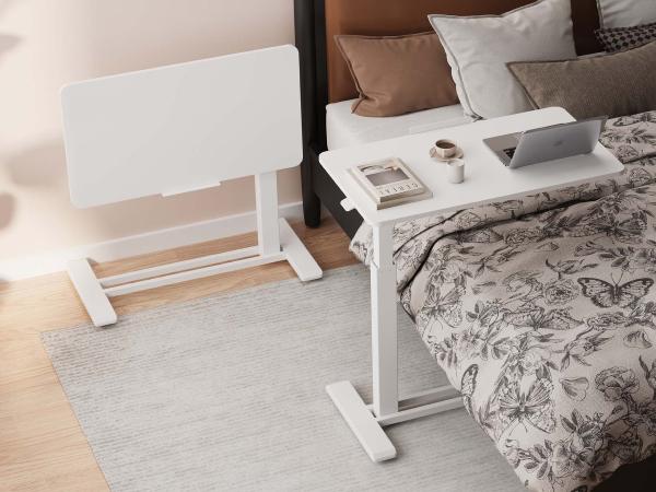 FLEXISPOT Mobile Adjustable Overbed Desk - Bedside Standing Desk with Rolling Wheels, Tilting & Foldable Portable Laptop Computer Cart Workstation for Home, Office