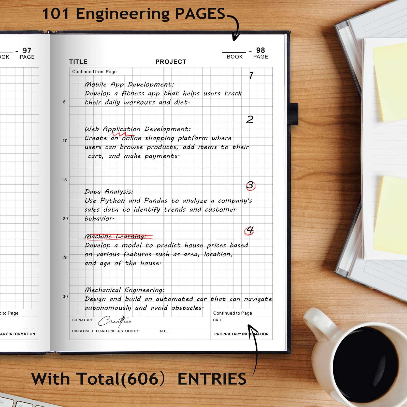 Engineering Notebook for Project Organization - Engineering Graph Paper Notebook Lab Notebook Composition Notebook Stay Organized and Productive - (8.5" x 11")