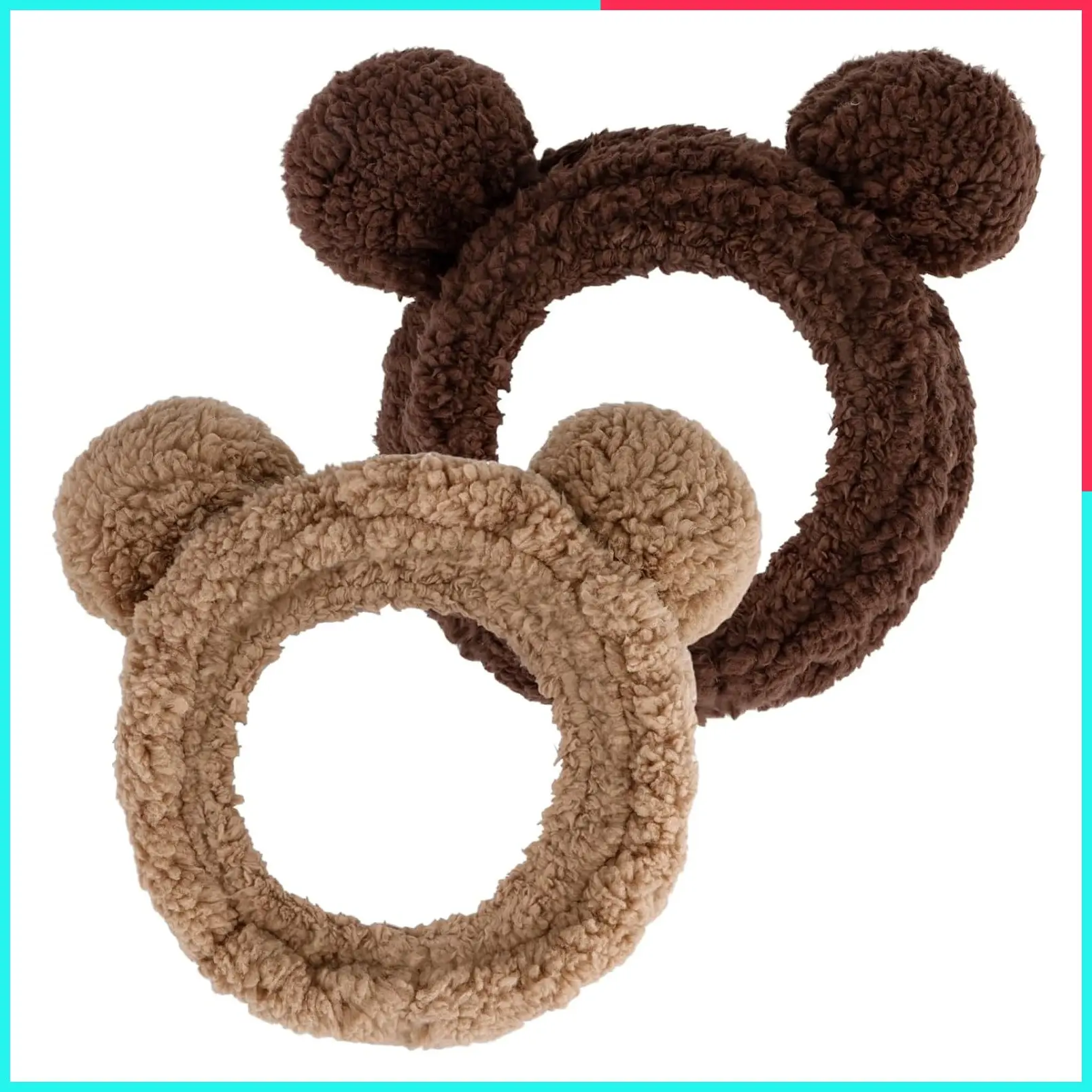 2PCS Bear Ears Spa Headband No Slip for Face Wash Makeup Skincare Elastic Fleece Hair Band for Women Girls Brown Coffee
