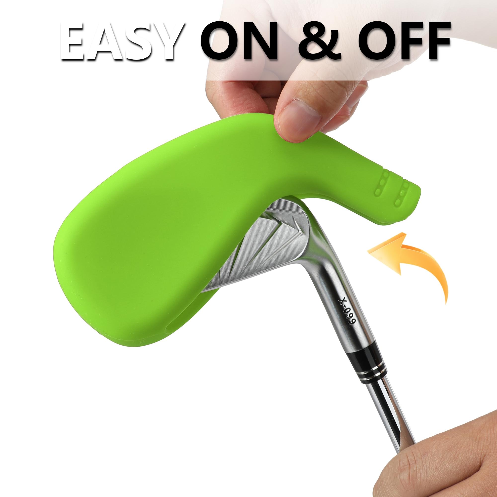 1 PC golf club head cover,Made from flexible silicone material, featuring a numbered opening for easy application and removal.Suitable for various iron models.Available in 10 colors.