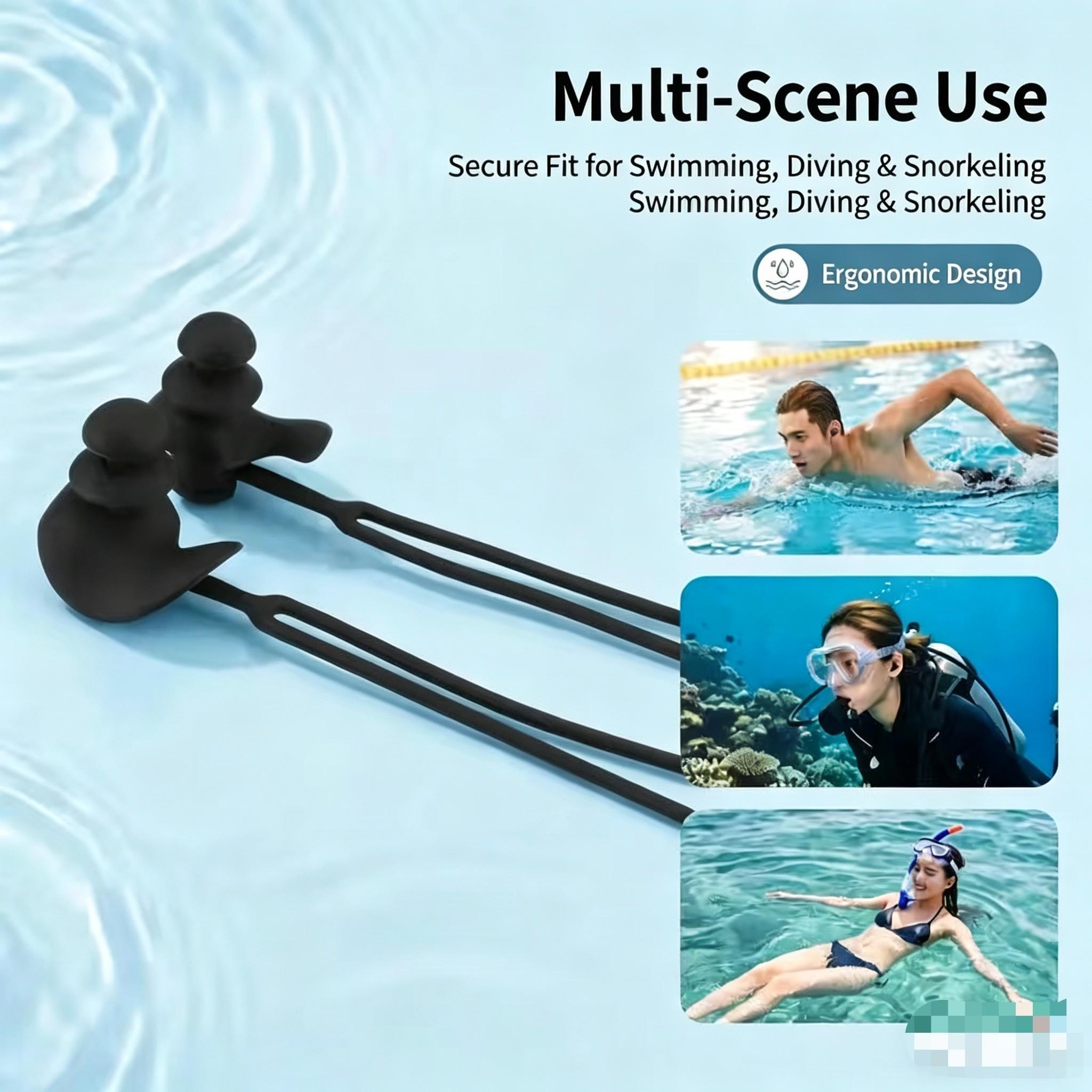 3-Layer Silicone Swim Ear Plugs with Lanyard, Waterproof and Anti-Loss, Adjustable Strap, Durable Swimming Accessories