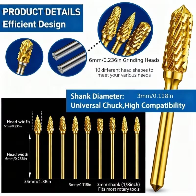 Upgrade Version Efficient Work Rotary File Set, Tungsten Alloy Dual Blade Carving Milling Cutter, Durable Woodworking Grinding Router