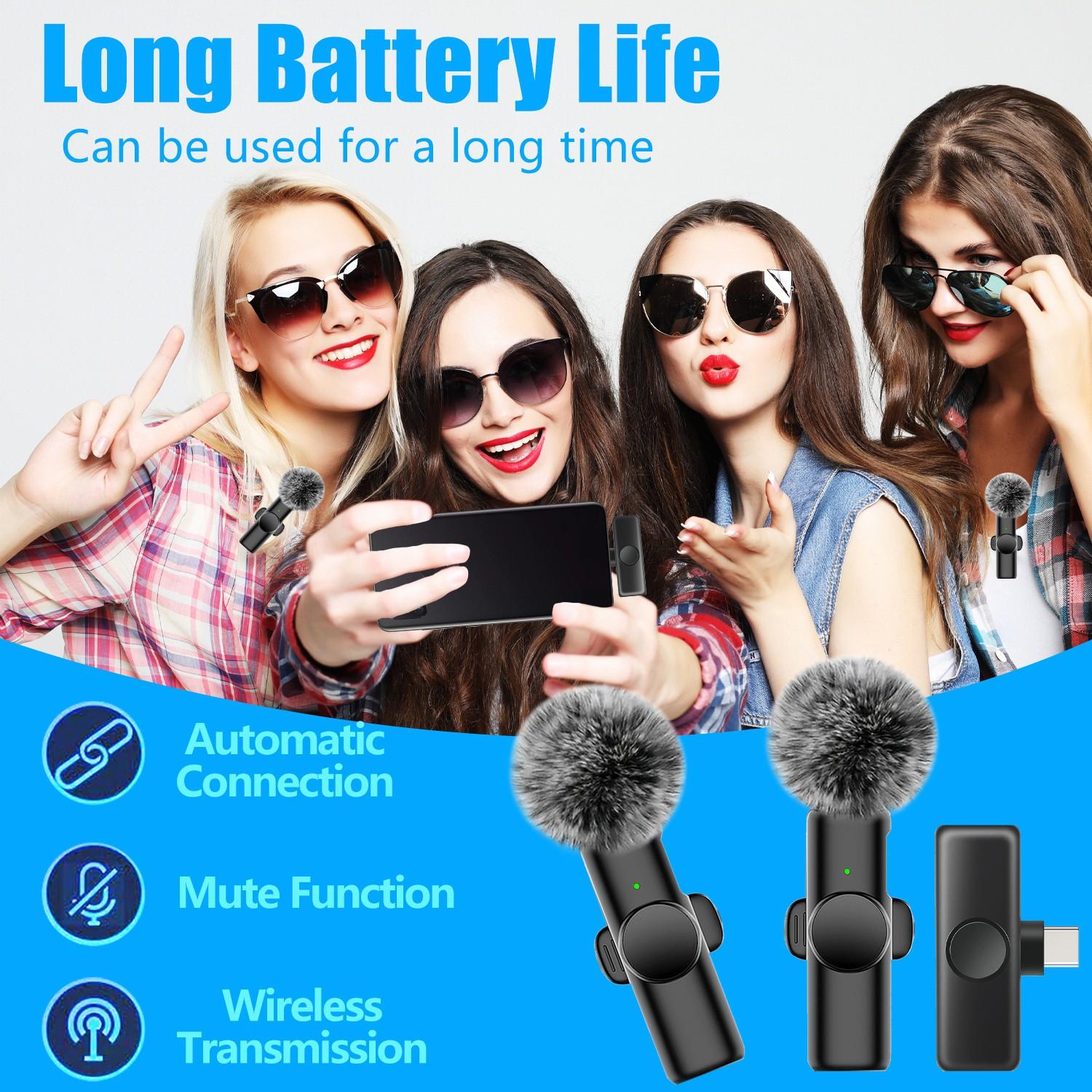 Wireless Mini Microphone for iPhone and Typec Interface, Bluetooth-compatible Lavalier Lapel Mic for Video Recording and Podcast, Plug and Play 2.4g Ultra-Low Delay for Interviews and Vlogs