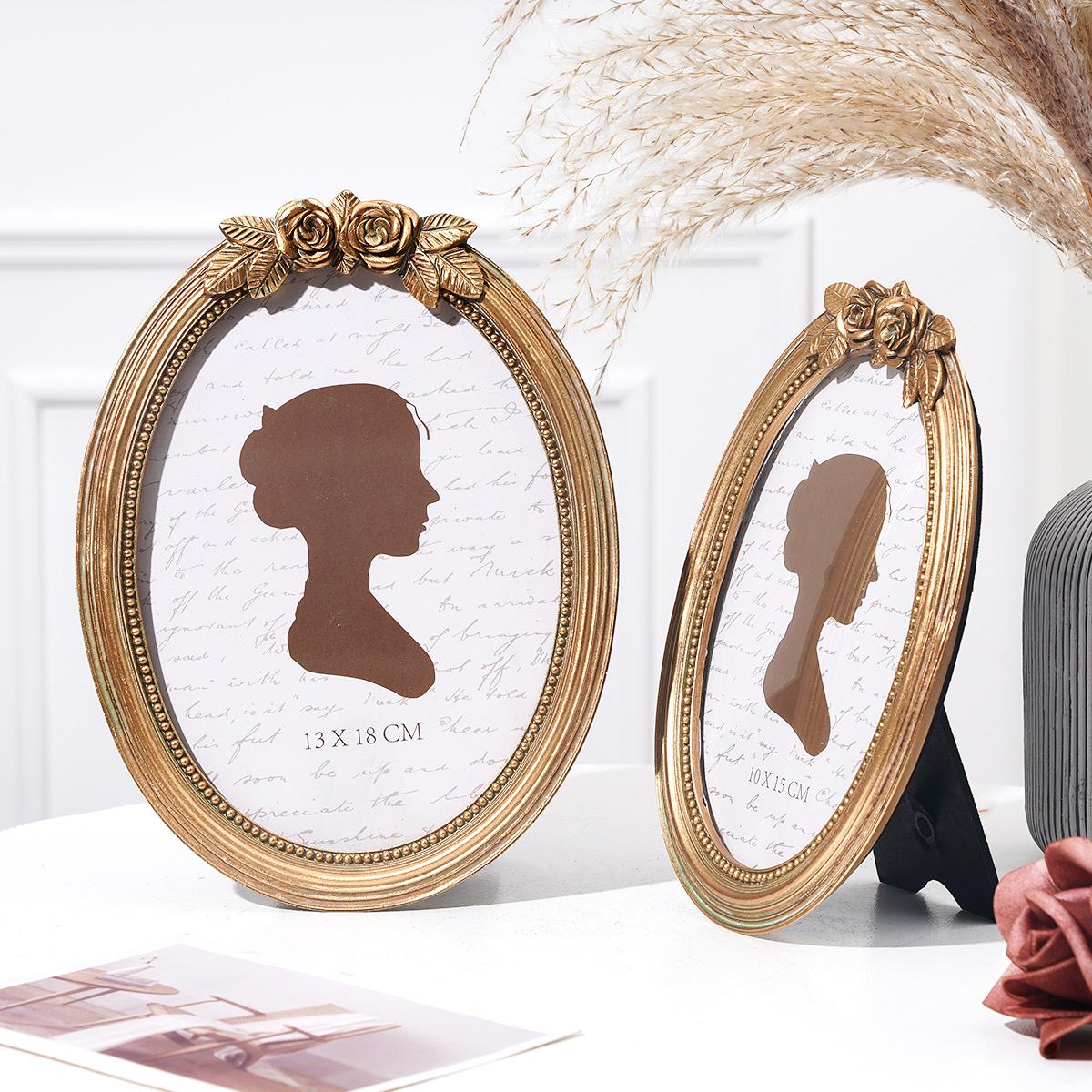 Modern Creative Resin Oval Rose Frame, Simple Home Desktop Decor, Photo Frame for Bedroom Office Study Desk
