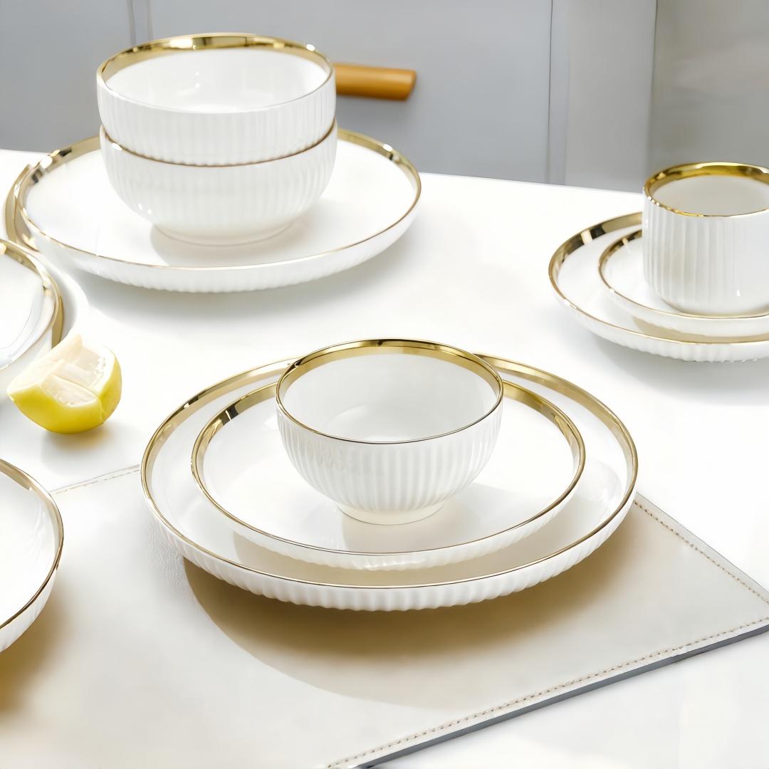 Multiple Ceramic Tableware Sets - Customize Your Own Combination, Vertical Stripes, Suitable for Multiple People, Dishwasher & Microwave Safe, Ceramic Dinnerware Set