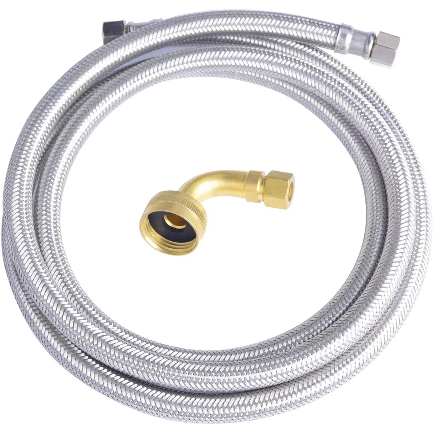 Braided Stainless Steel Dishwasher Connector with Elbow 72 inches 3/8" Comp x 3/8" Comp