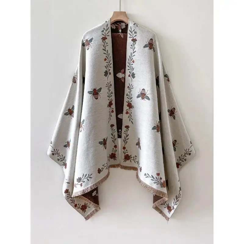 Unisex Printed Shawl Scarf, Italian-Inspired Botanical and Animal Print Wrap with Textured Woven Tencel Blend Fabric, Soft Fashion Accessory for Fall, Winter, Everyday Outfits & Layering