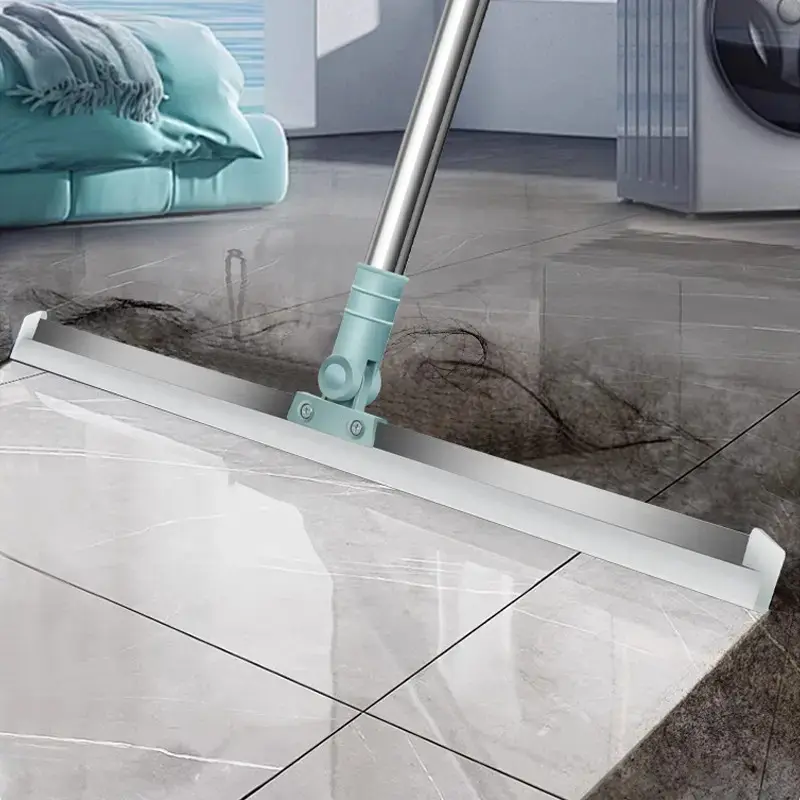 ✨ Silicone Broom & Floor Squeegee Cleaning ｜ 50cm Rubber Edge Sweeper with 68-100cm Extendable Handle for Dog Hair, Water & Tiles